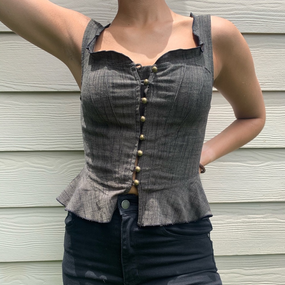 FREE PEOPLE GREY PEPLUM TOP